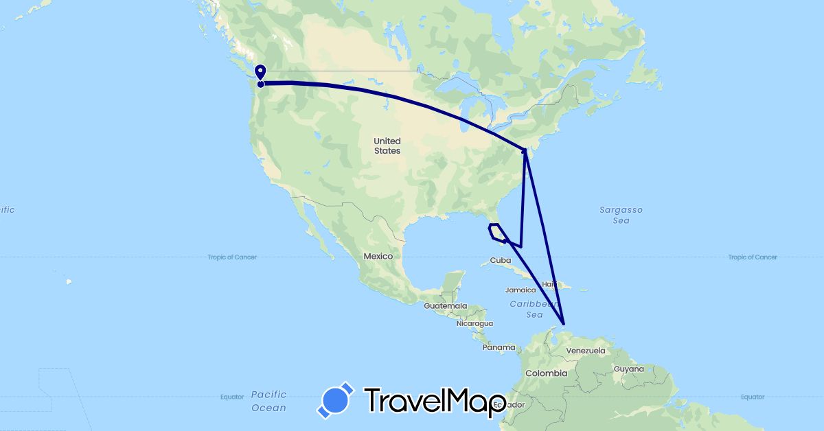 TravelMap itinerary: driving in Bahamas, Netherlands, United States (Europe, North America)